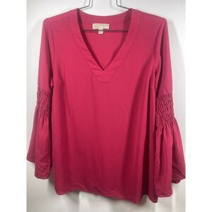 Michael Kors Bell Sleeved Chiffon Tunic Top‎ In Raspberry Size Large